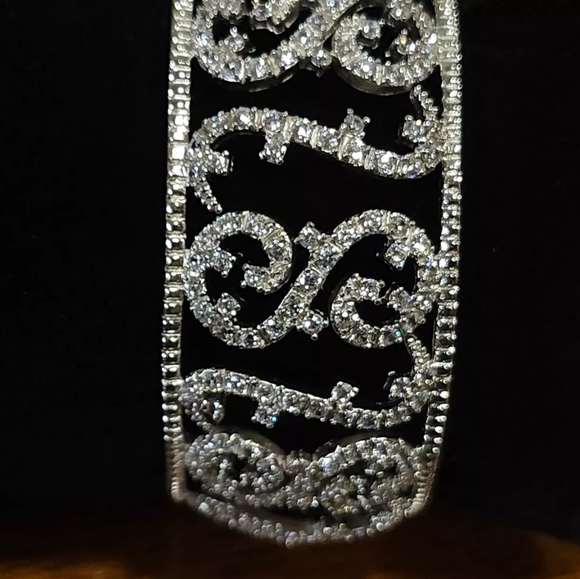 REPOSTED ESPO 925 Sterling Silver Cubic Zirconia Swirl Pattern Cuff Bracelet - Picture 2 of 11